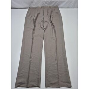 John Alexander Dress Pants Men's 44x36 Beige Wool Pleated Herringbone Unhemmed